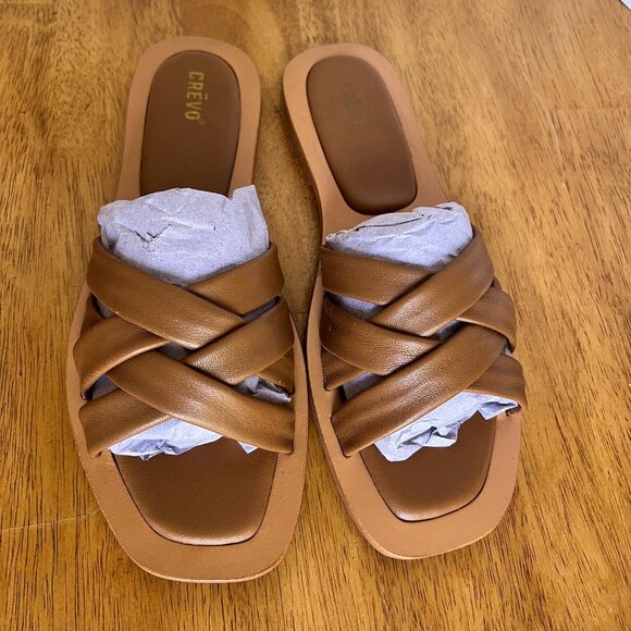 Crevo Women Busy Slide Sandals Size 8 Brown Leather Strappy - Picture 2 of 6